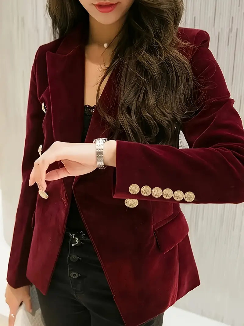Elegant burgundy velvet jacket for women - slimming blazer