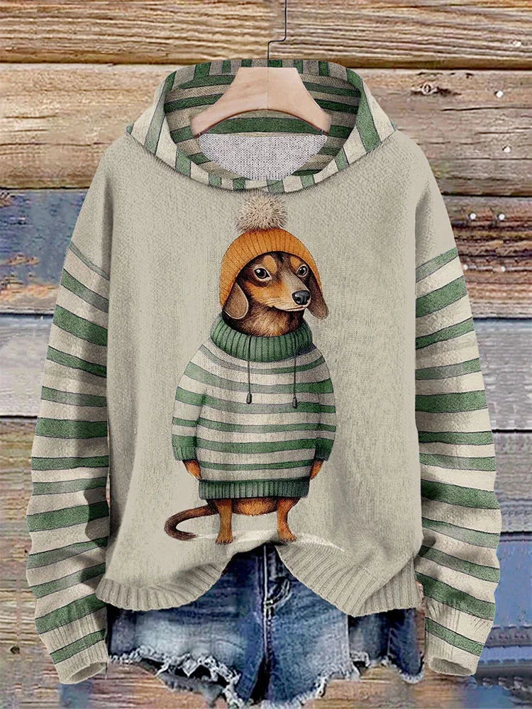 Women's hoodie with cute dachshund in dress print