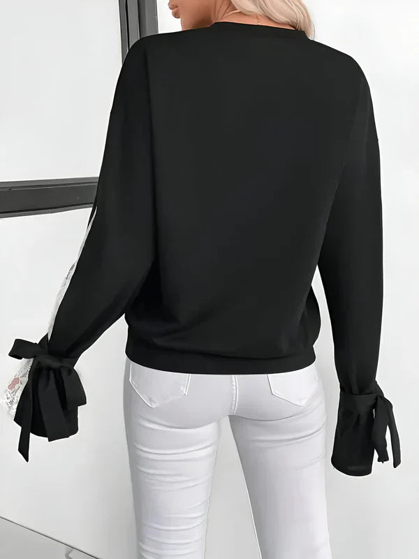 Agatha - elegant sweatshirt with color blocks and flowered edges patch for women