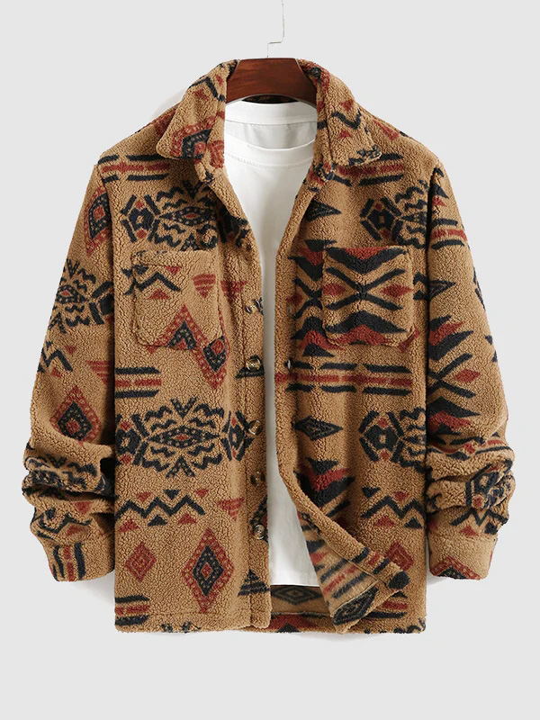 Alec - retro fleece jacket with lapel in ethnic style