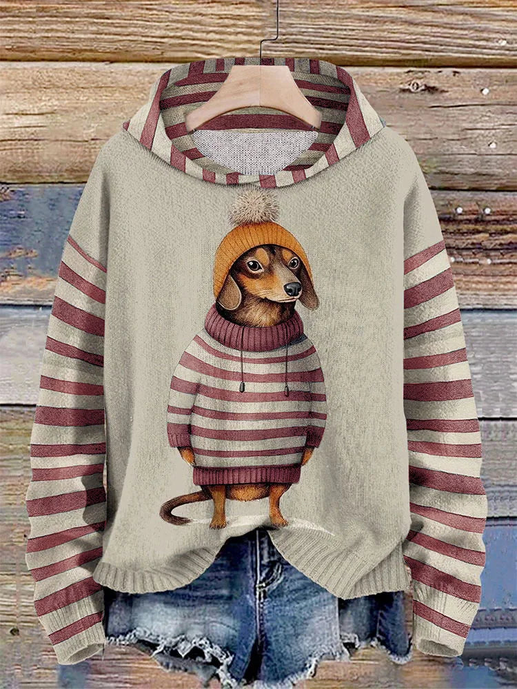 Women's hoodie with cute dachshund in dress print