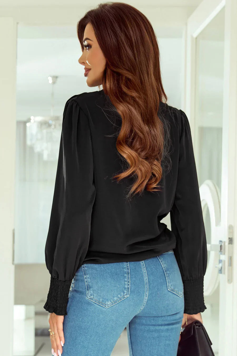 Women's draped wrap-neck blouse