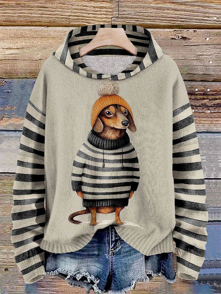 Women's hoodie with cute dachshund in dress print
