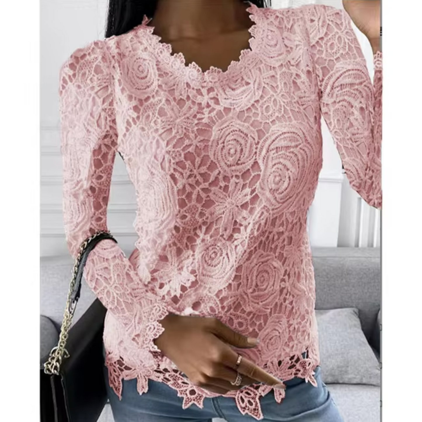 Hallie - elegant lace top with floral pattern