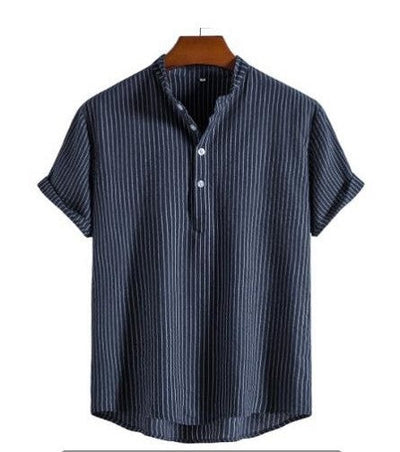 David - men's striped linen half button shirt