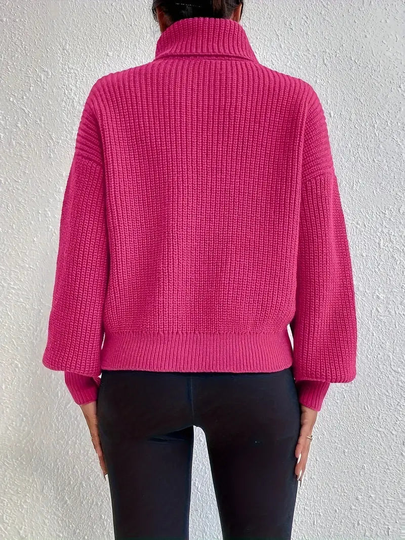 Chic jumper with drop shoulders, lantern sleeves and a roll neck