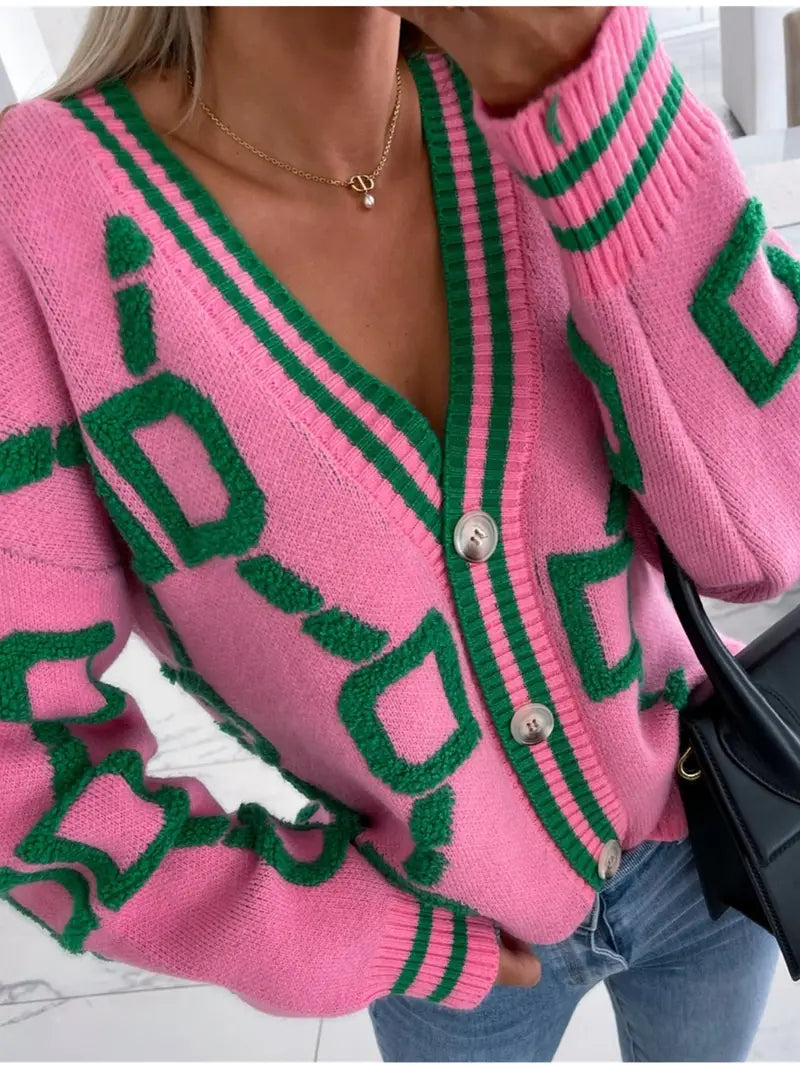 Zoe – contrasting v-neck cardigan for spring