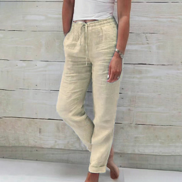 【Cotton and linen】Casual straight-cut trousers