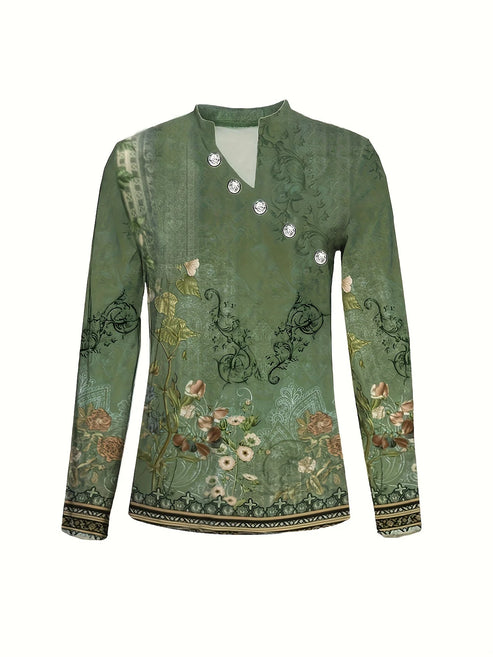 Heidi - floral pattern t-shirt with asymmetric neckline