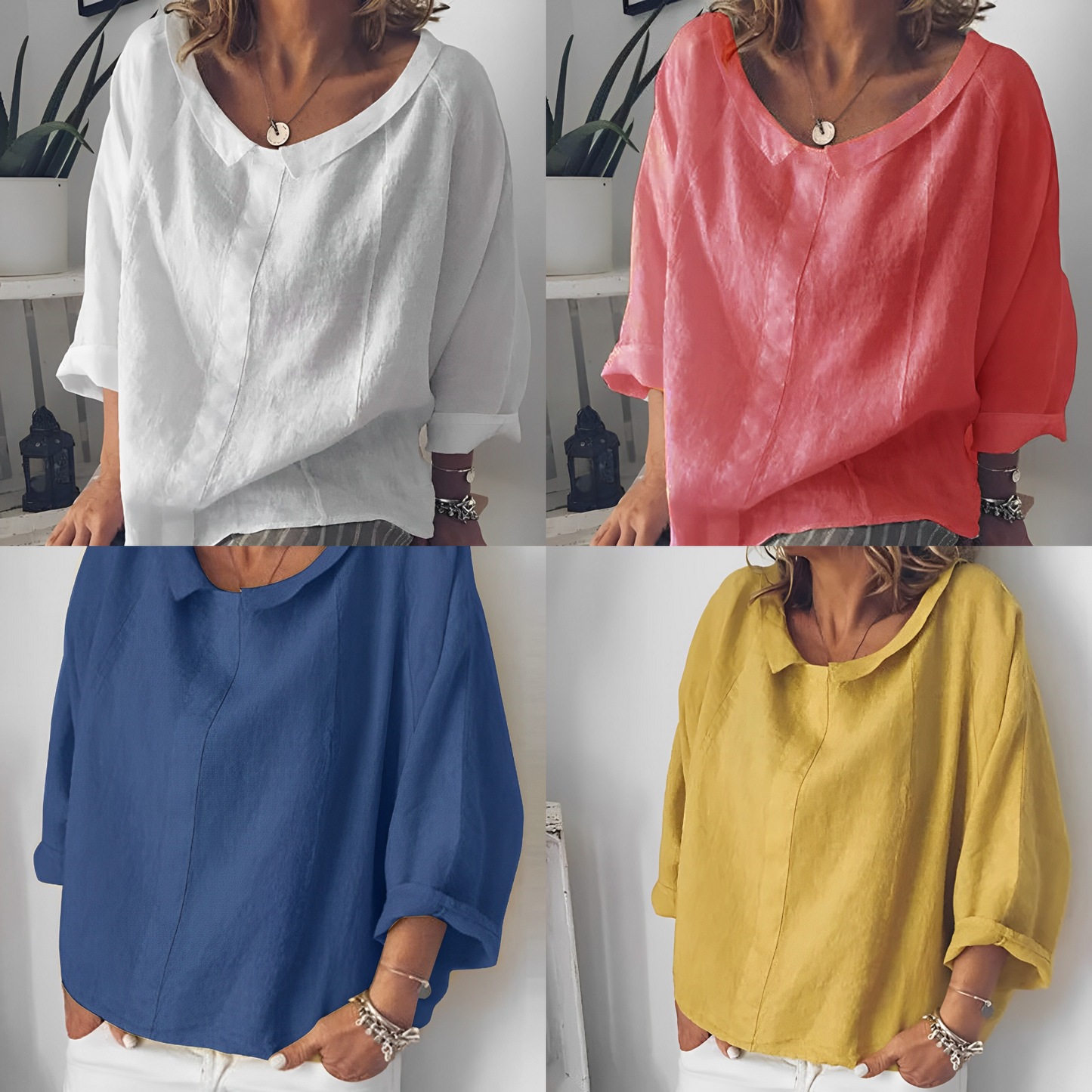 Yelena - linen blouse with loose collar