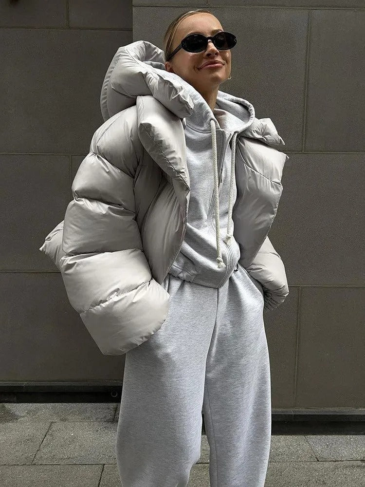 Women's quilted jacket with hood - warm down jacket in a short model