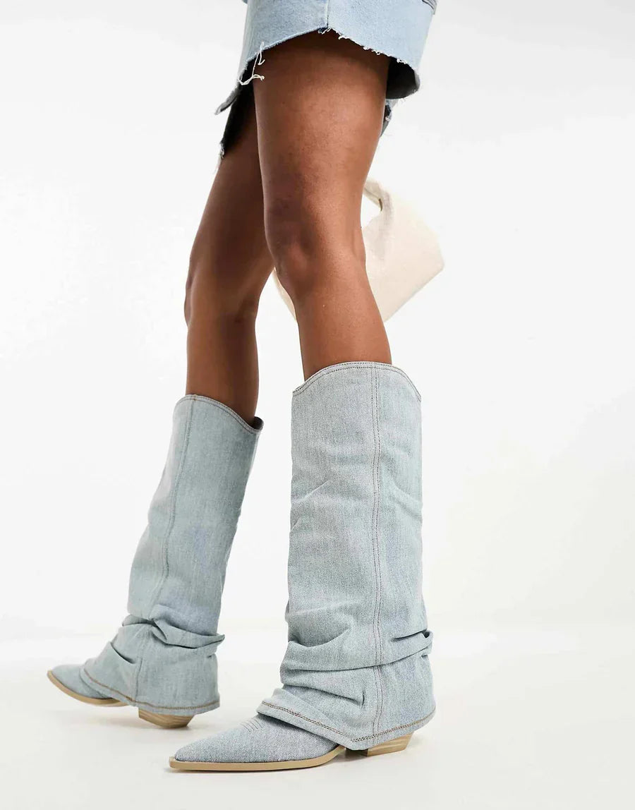 Knee-high denim fashion boots for women