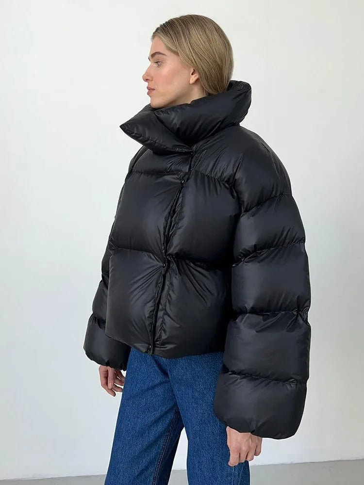Women's quilted jacket with hood - warm down jacket in a short model
