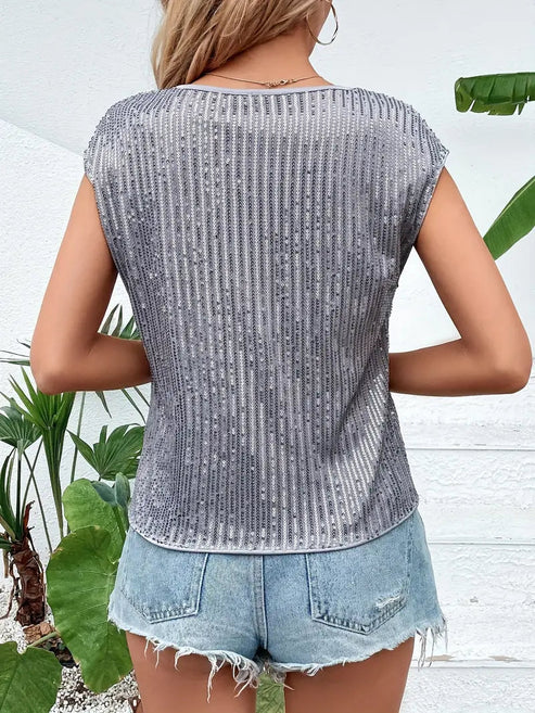 Alva | sleeveless glitter blouse for women with sequin top