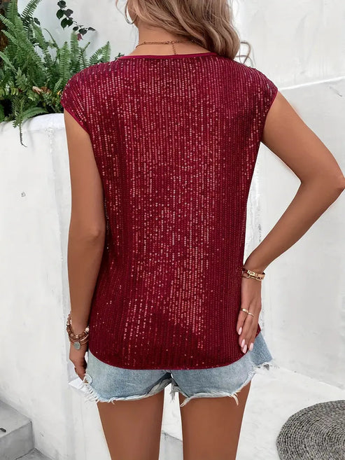 Alva | sleeveless glitter blouse for women with sequin top