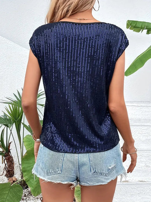 Alva | sleeveless glitter blouse for women with sequin top