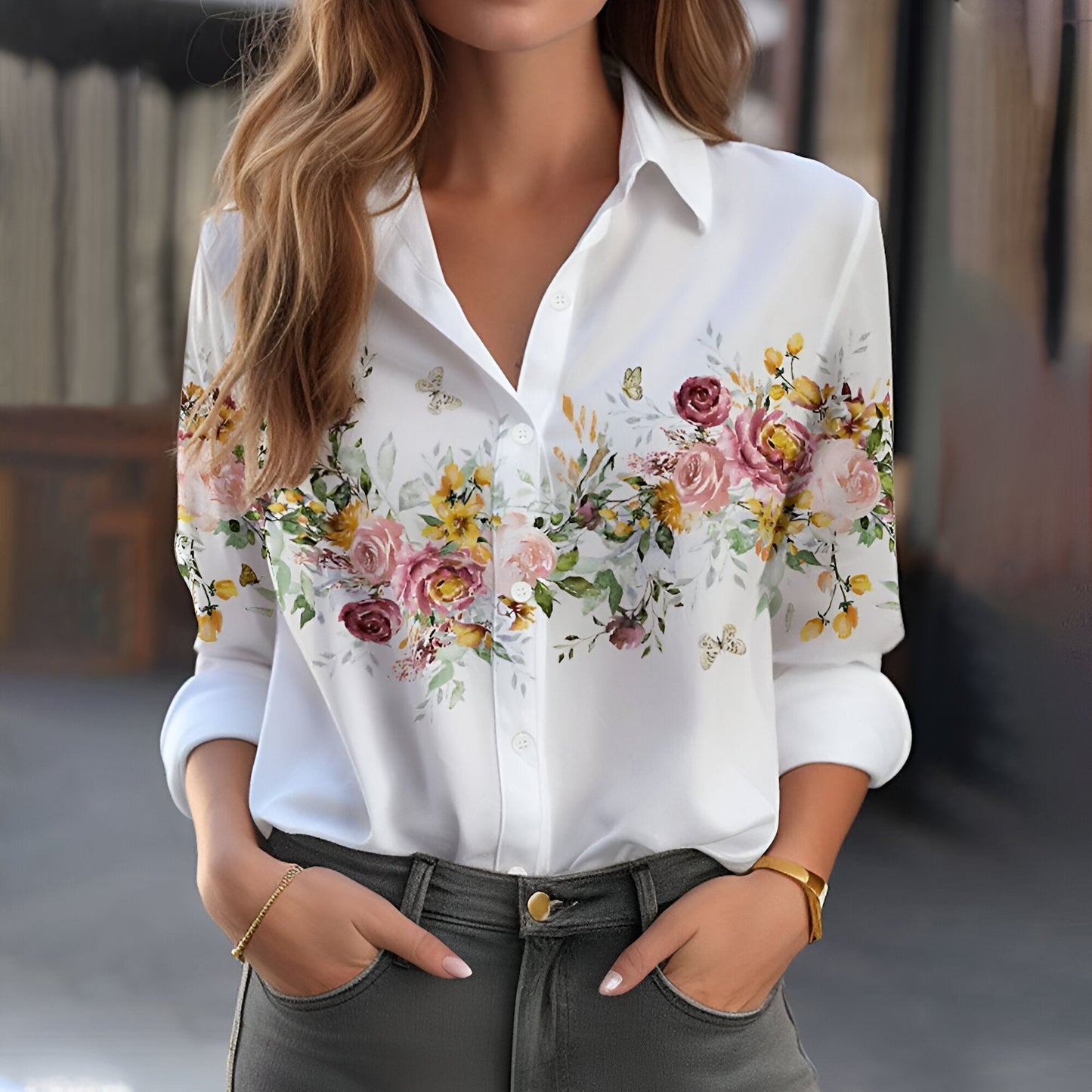 Fenne - classic shirt with marble print and buttons