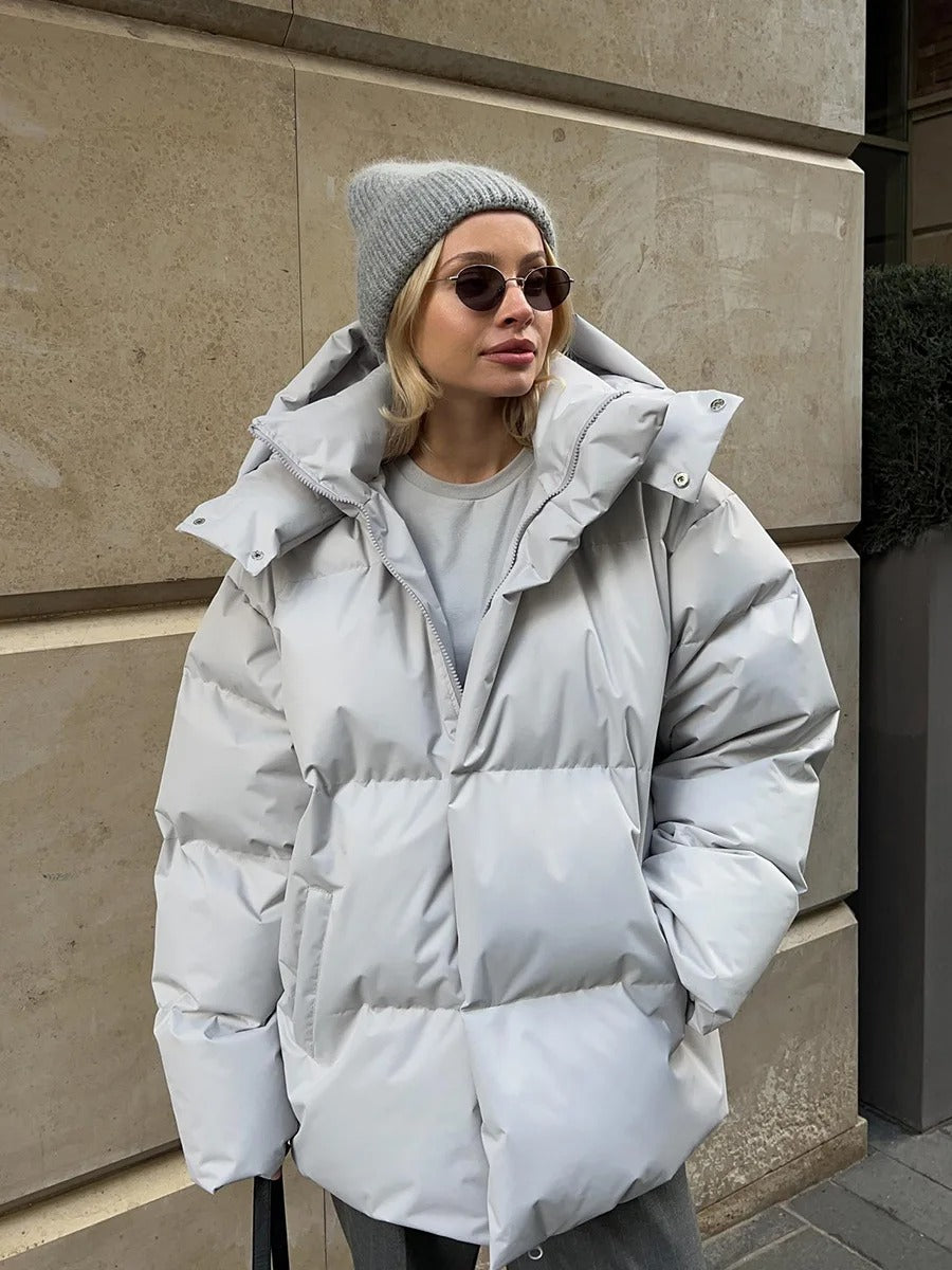 Women's quilted jacket with hood - warm down jacket in a short model