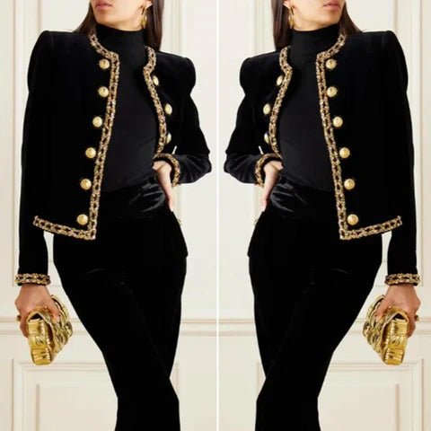 Ethel - elegant long-sleeved jacket with a round neck and button placket