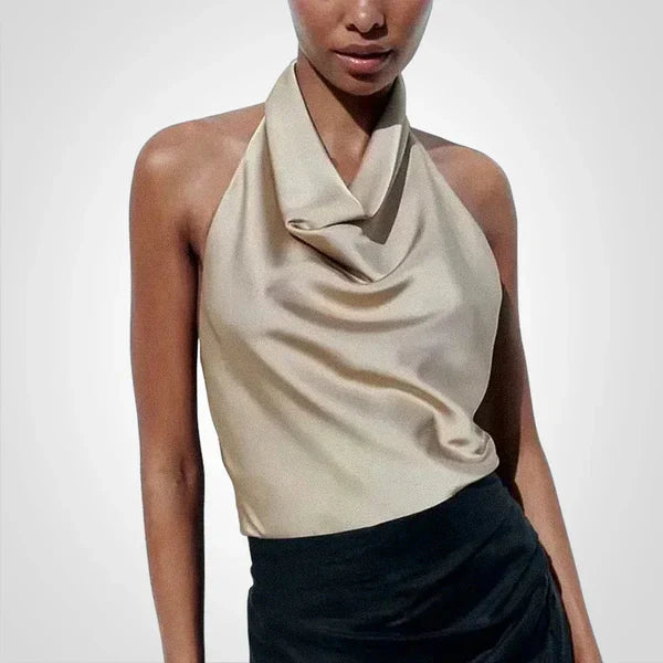Sonya - satin halter neck crop top