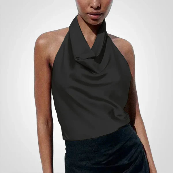 Sonya - satin halter neck crop top
