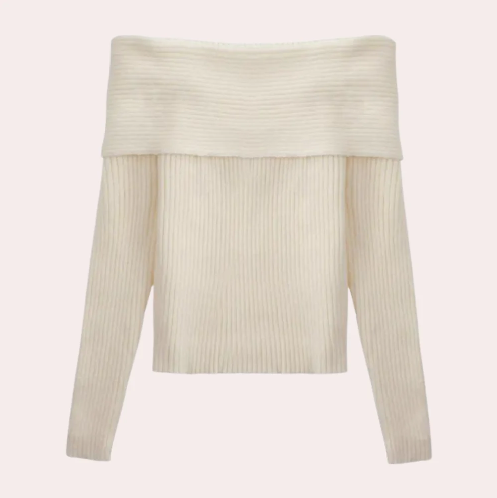 Leorina - stylish off-shoulder sweater for women with an elegant knitted pattern