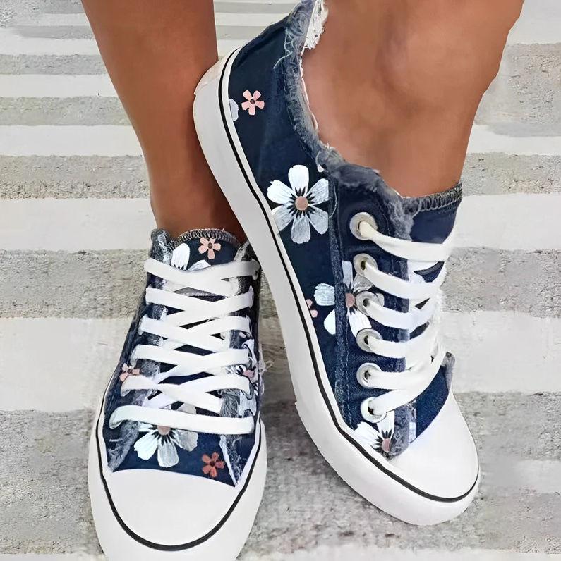 Agnes - women's sneakers denim floral pattern