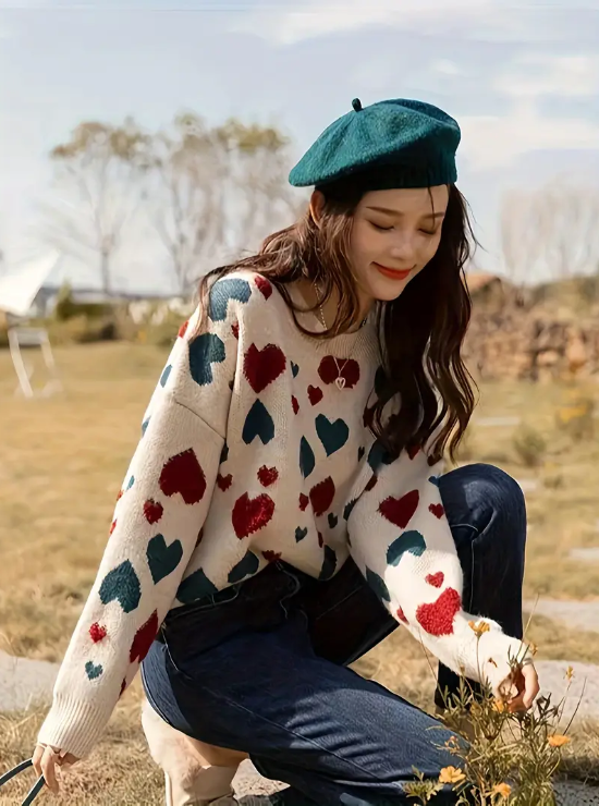 Vinny – Wool sweater with heart pattern