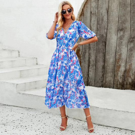 Alette | midi dress with puff sleeves and floral print