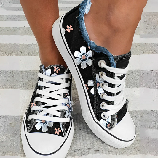 Agnes - women's sneakers denim floral pattern