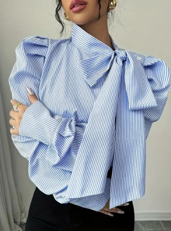 Kornelia - elegant oversized cotton blouse with bow