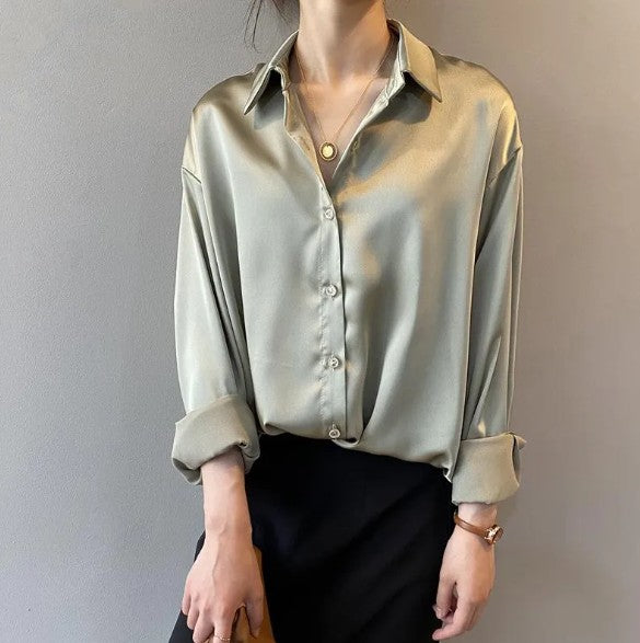 Airlea – elegant satin blouse with long sleeves