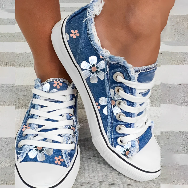 Agnes - women's sneakers denim floral pattern