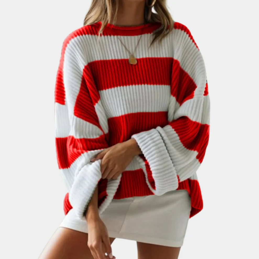 Mathilde - trendy large sizes striped women's jumper for ultimate comfort