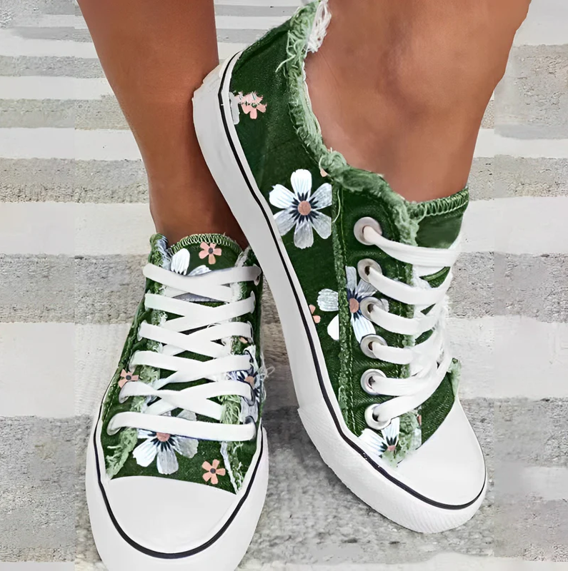 Agnes - women's sneakers denim floral pattern