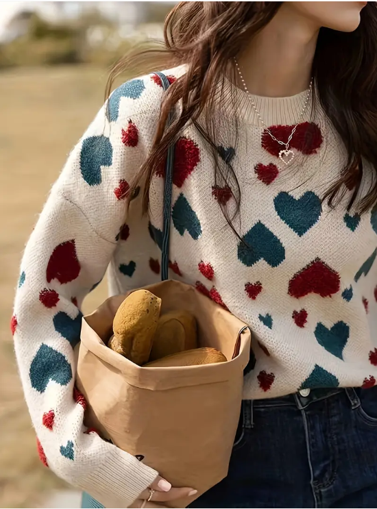 Vinny – Wool sweater with heart pattern