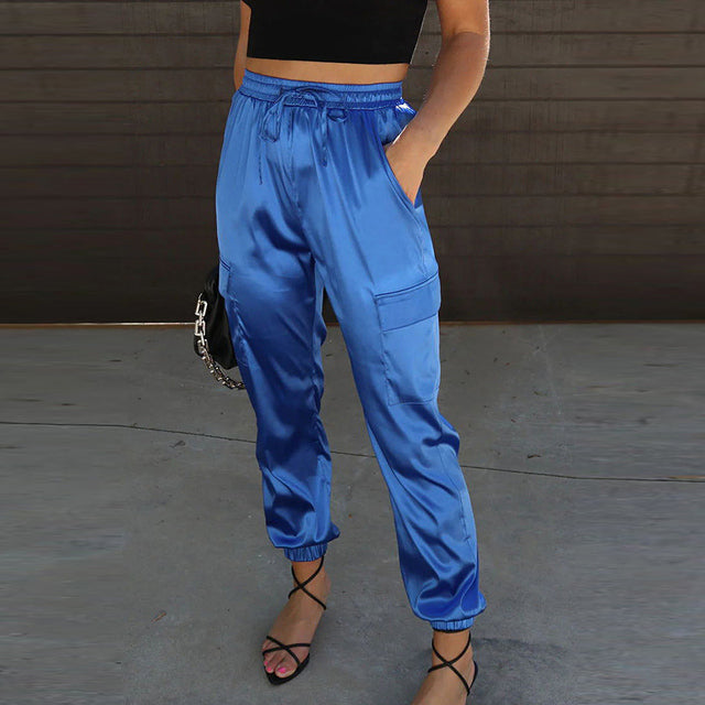 Reina - elegant cargo pants with satin sheen