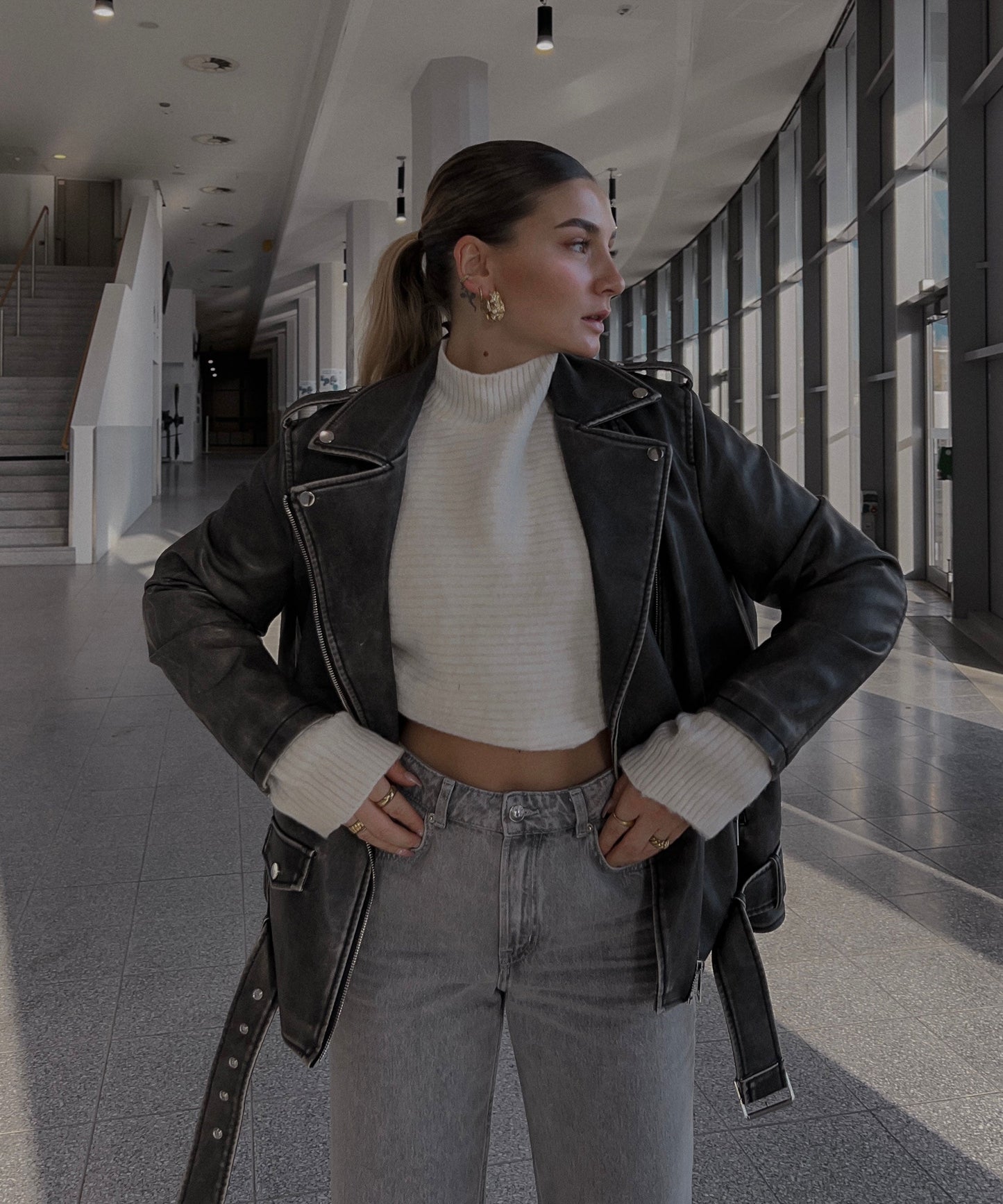 Zita - vegan oversized leather jacket dark gray