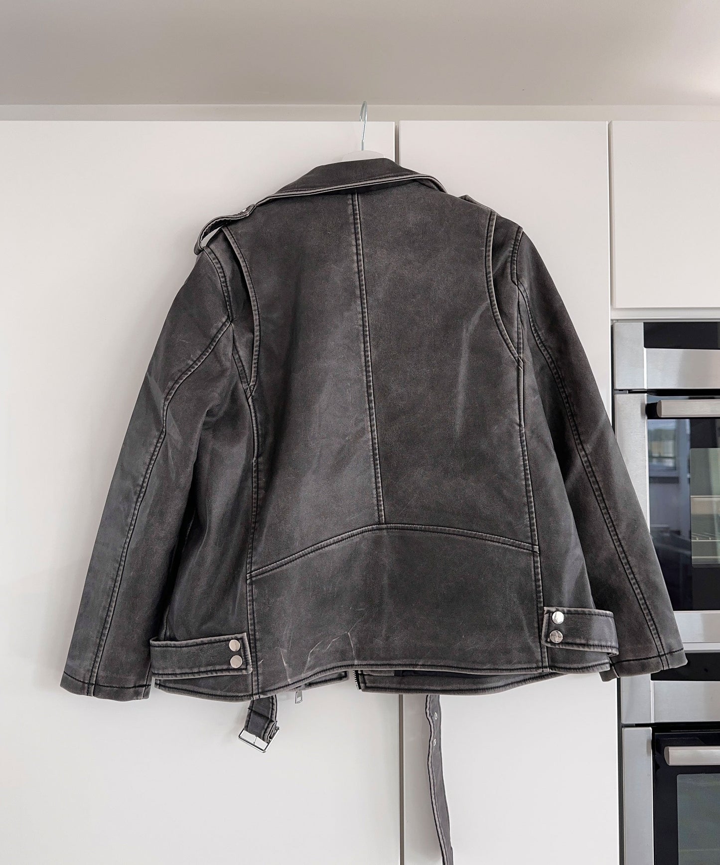 Zita - vegan oversized leather jacket dark gray