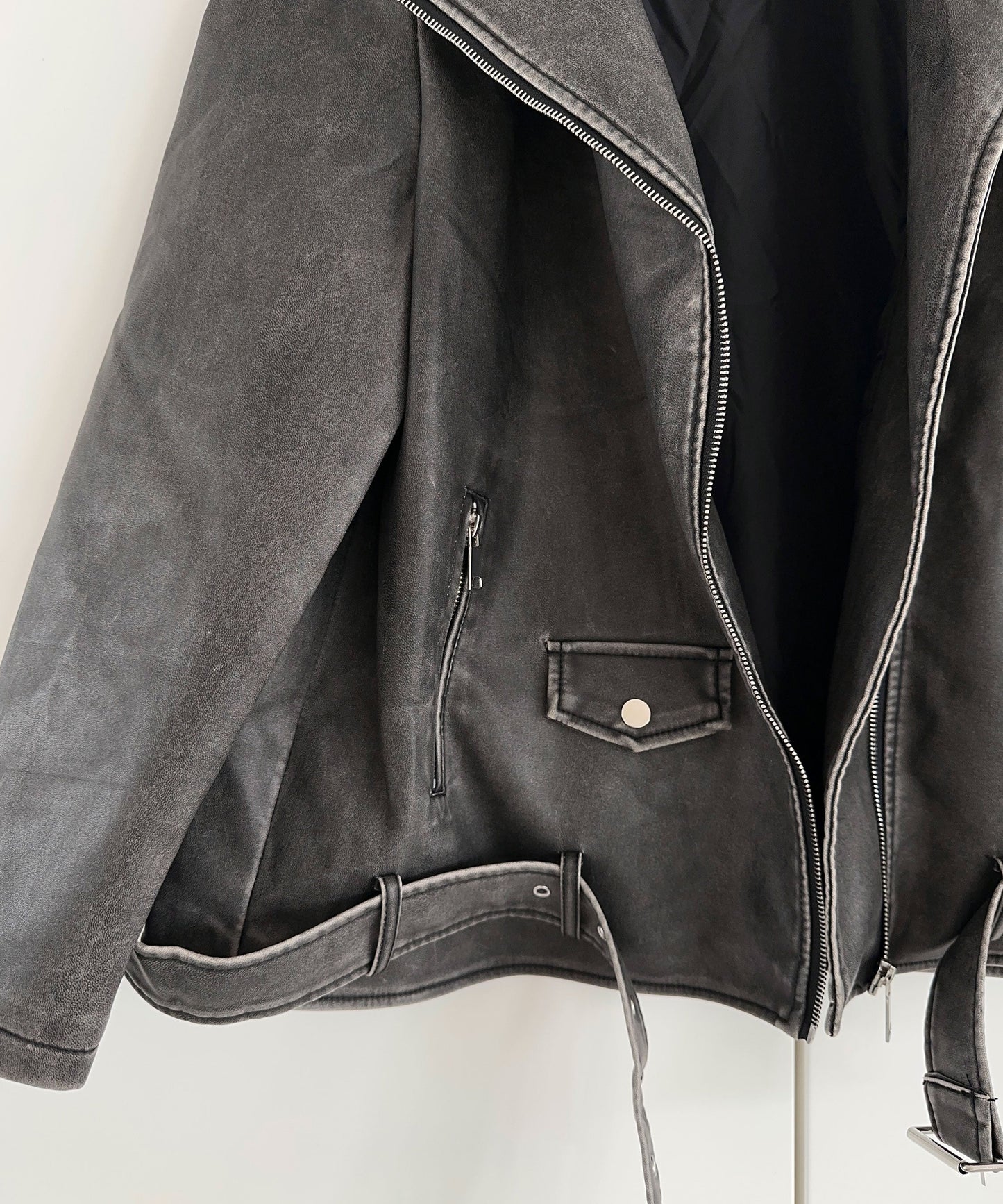 Zita - vegan oversized leather jacket dark gray