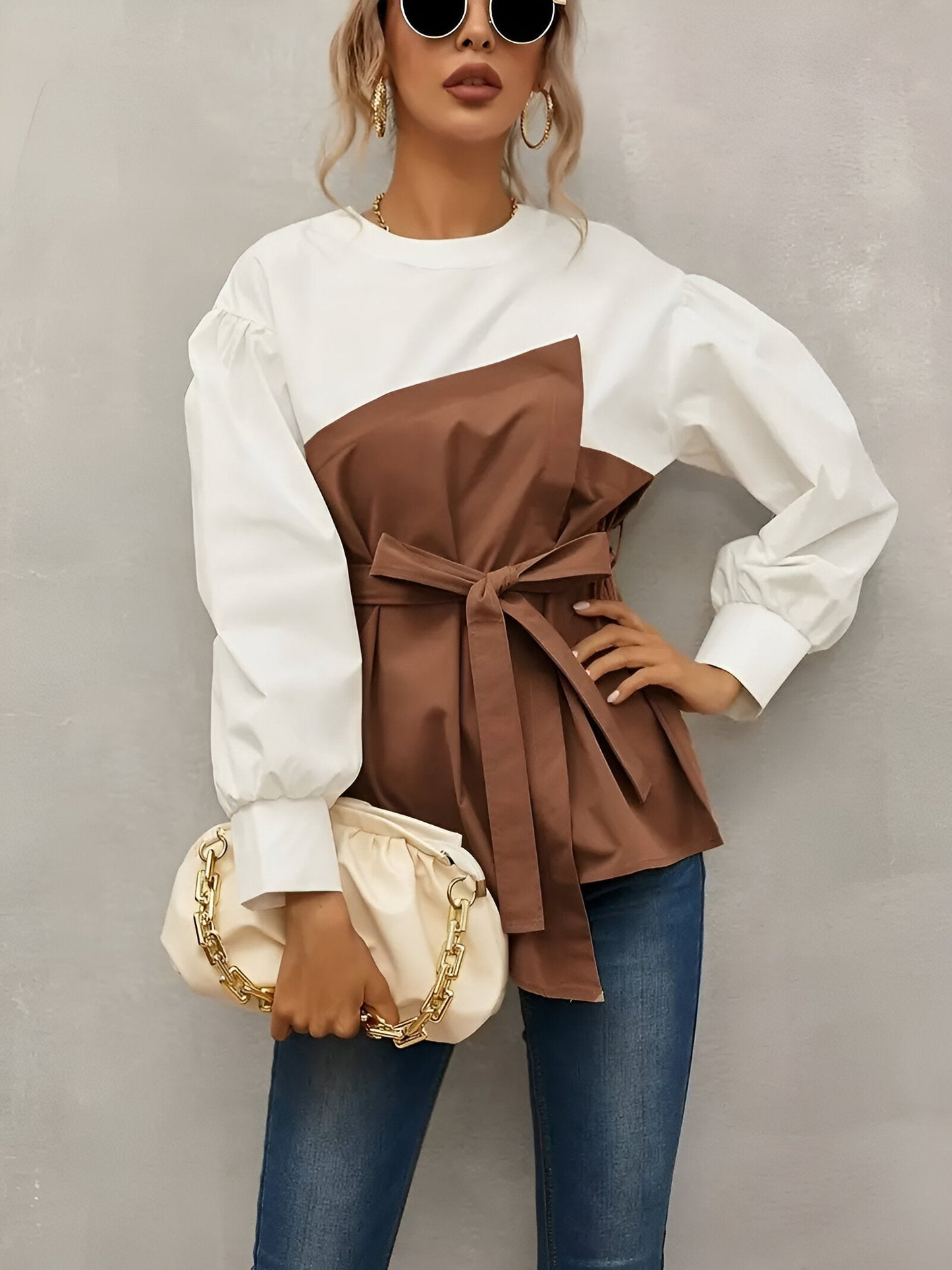 Ormanda | elegant tweedy faux color block shirt for women