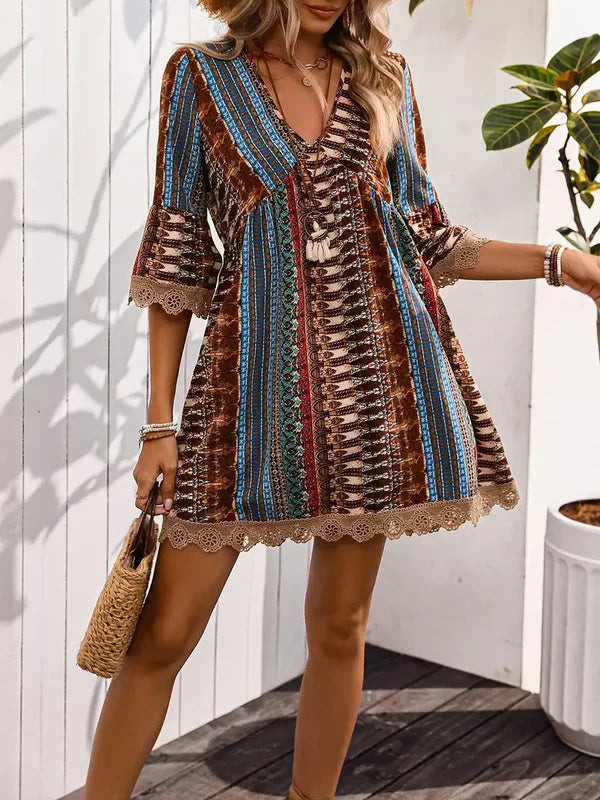 Vivienne - elegant v-neck mourning dress with lace trim