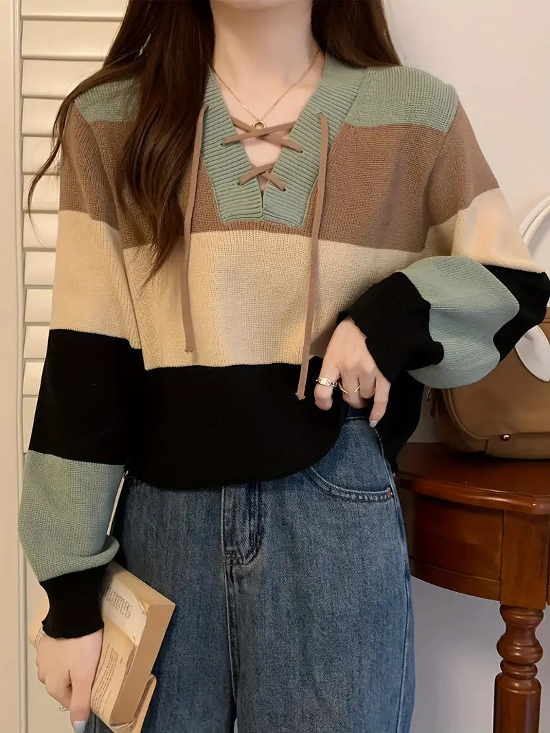 Aquila - multicolor cotton sweater with v-neck