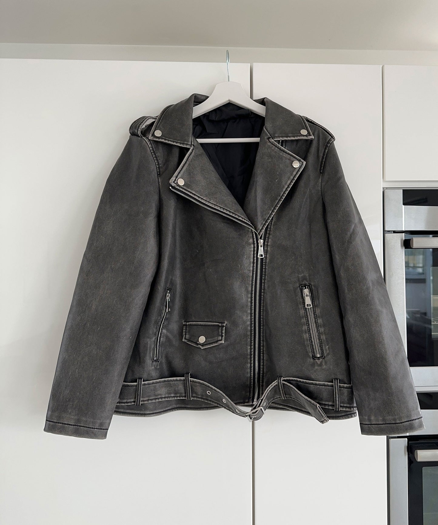 Zita - vegan oversized leather jacket dark gray