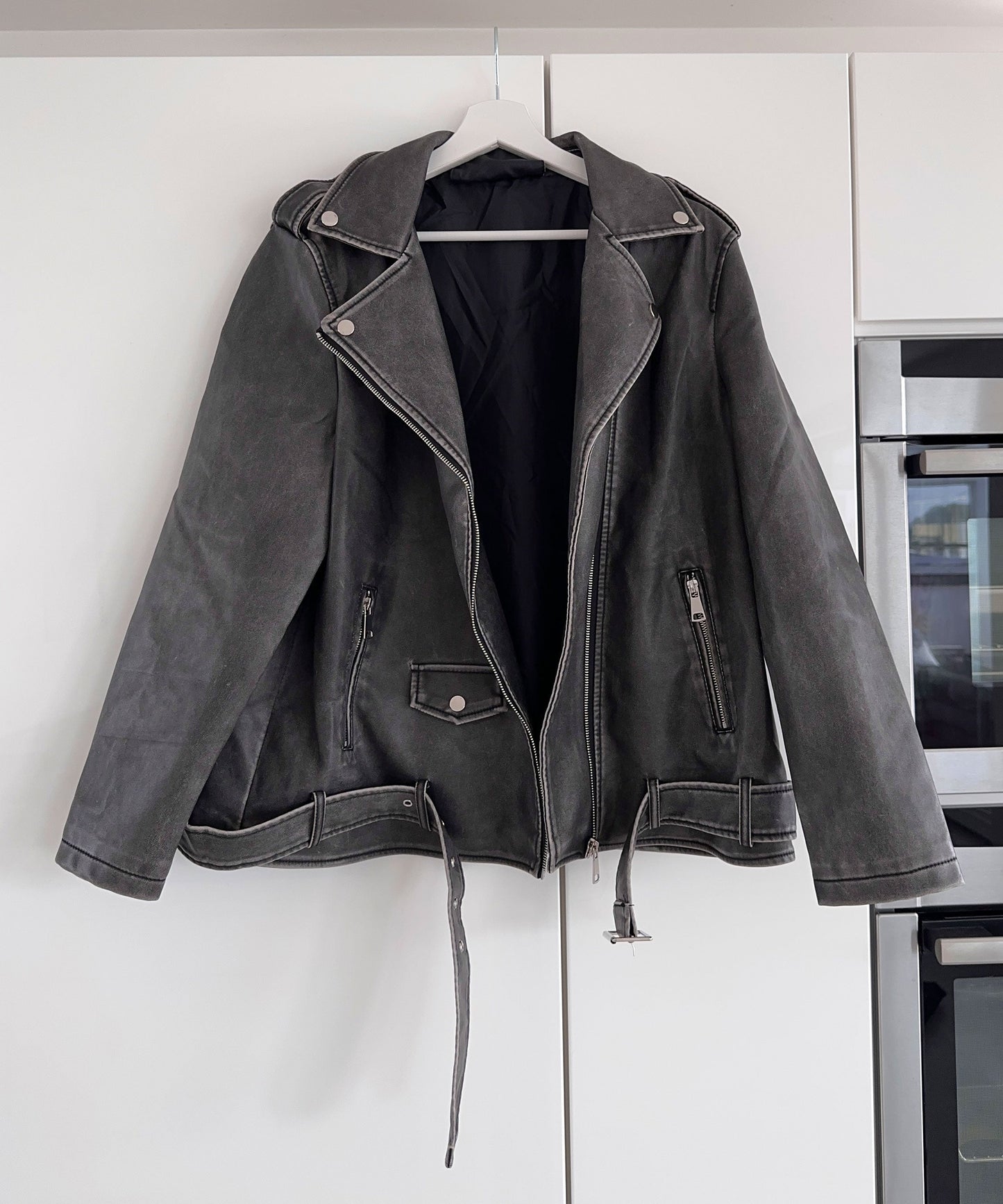 Zita - vegan oversized leather jacket dark gray