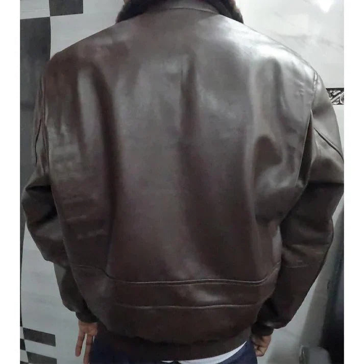 Alf - Vintage leather jacket with fur collar and zipper