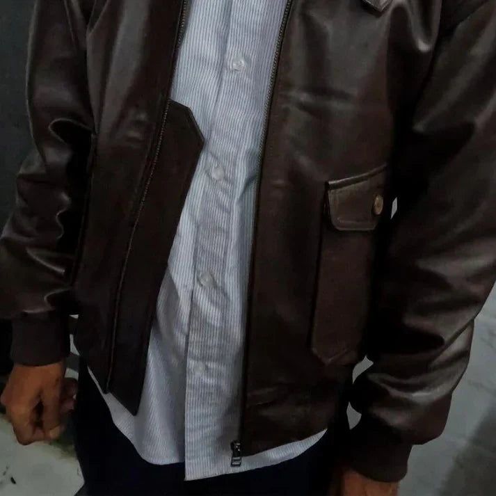 Alf - Vintage leather jacket with fur collar and zipper