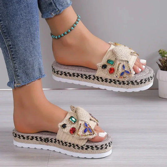 Women's platform sandals with stones