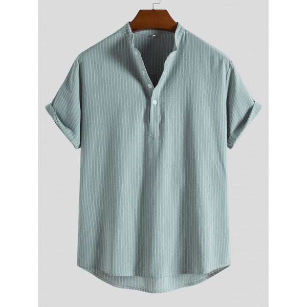 David - men's striped linen half button shirt