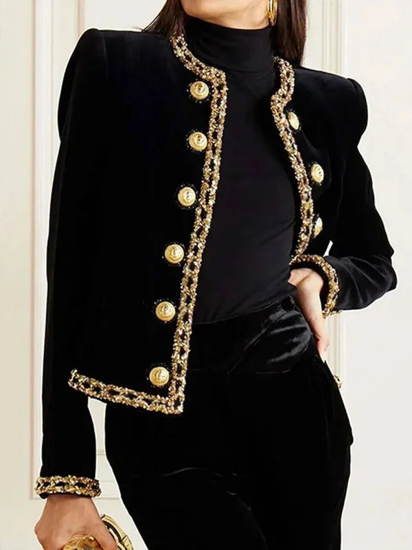 Ethel - elegant long-sleeved jacket with a round neck and button placket